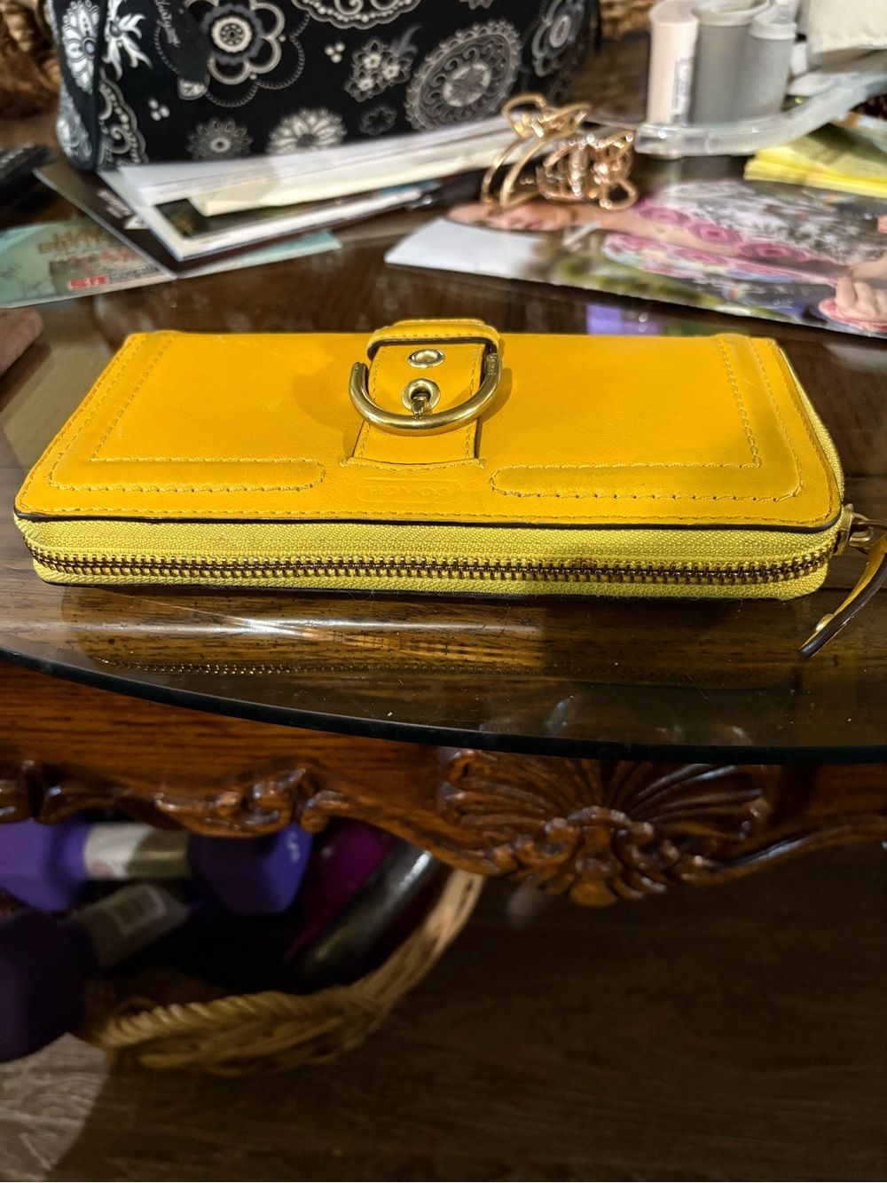 Coach Yellow Leather Buckle Wallet - Picture 3 of 9